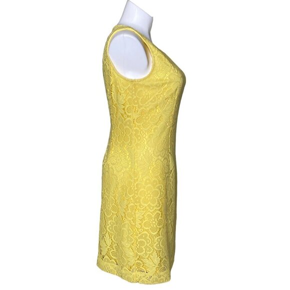 New York & Company Yellow Floral Lace Sheath Dress, Sleeveless Women's Size 14 - Picture 5 of 10